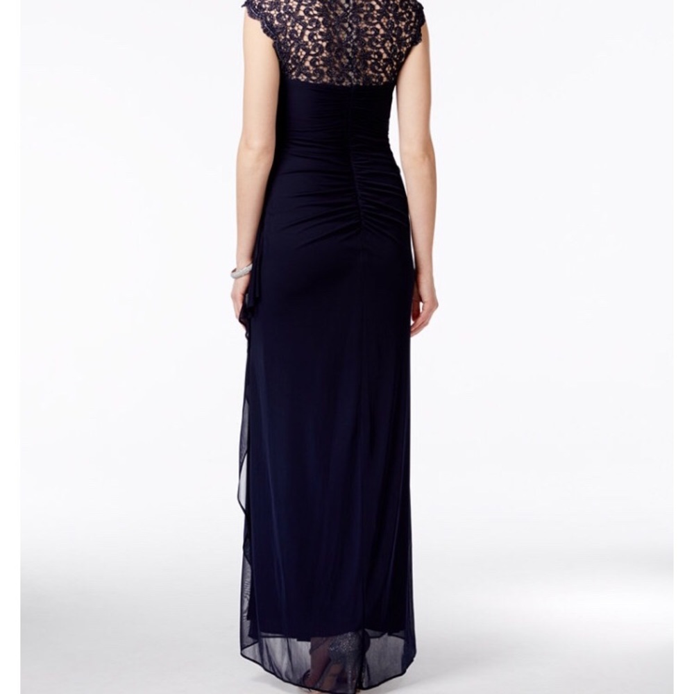 X By Xscape Stand-Collar Ilusion Back Gown View 3